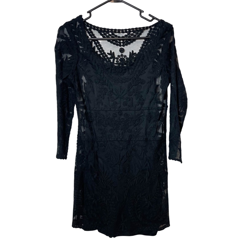 Express Long Sleeve Mini Party Cocktail‎ Dress Black S Womens Lined Stretch Y2K